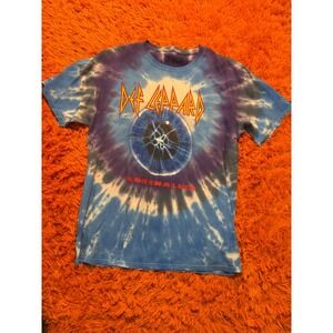Def Leppard Adrenalize Tie Dye Graphic T-Shirt Mens Medium Blue Purple Rock Band